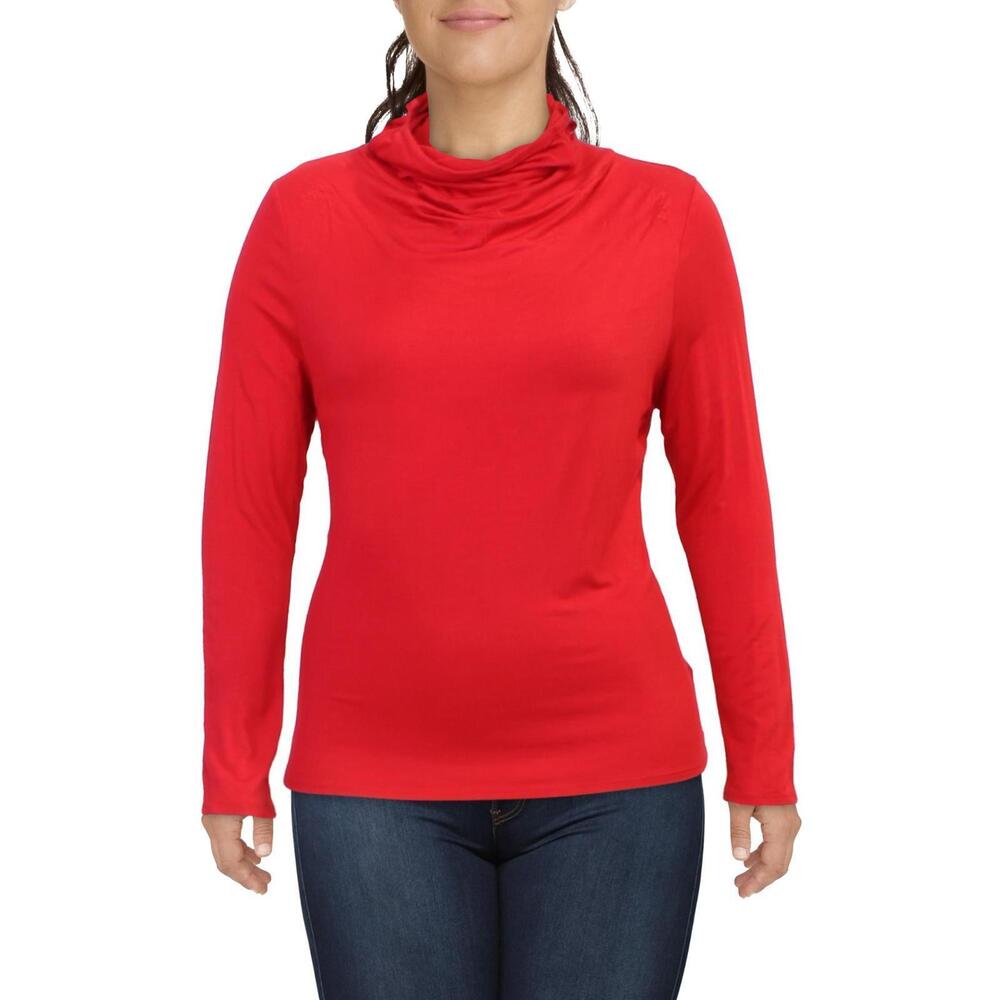 Inner Beauty Womens Turtleneck Tee Convertible Face Mask Turtleneck Top , Red,M
